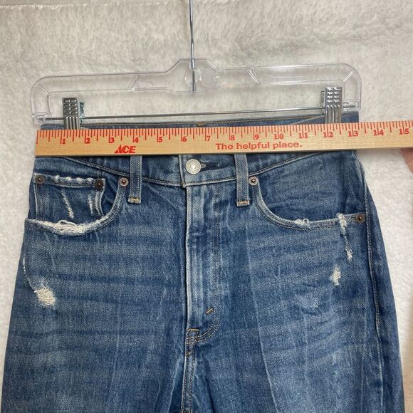 Abercrombie & Fitch High Rise Mom Jean Distressed Size 25 Regular Medium Wash - Picture 4 of 11